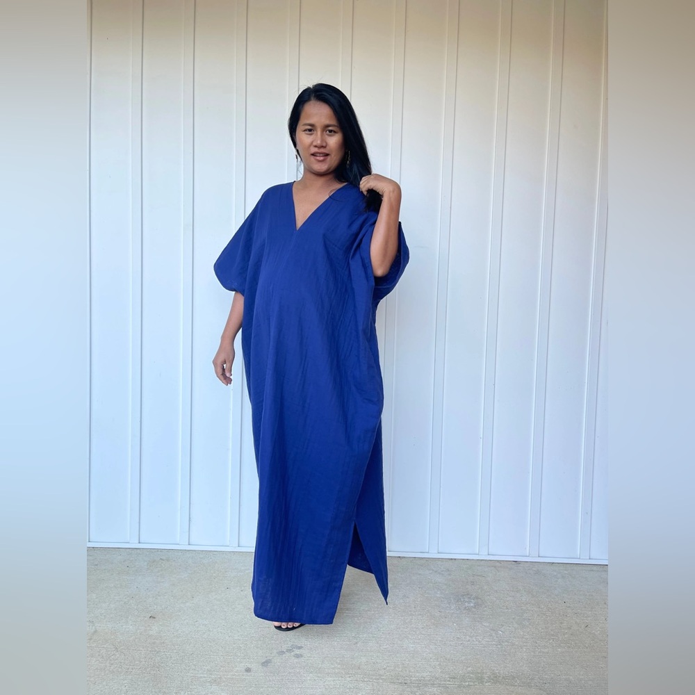 MALA handworks V-Neck Maxi Dress in Deep Blue